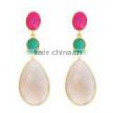 Sea Green Chalcedony and Fuchsia Chalcedony Gemstone Earrings