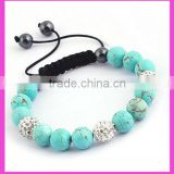 fashion jewelry wholesale white shamballa beads turquoise macrame bracelet