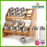 Kitchen Wood Condiment Holder With Glass Jar Set