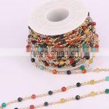 Wire Wrapped Beaded Chains Gold Plated Rosary Chain Multi Color Agate Faceted Crystal Beads 4mm Jewelry Making
