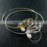 65mm Diameter One End Open 14K Light Gold,silver Butterfly Wing Fresh Water Pearl Charm Wiring Fashion Bangle Bracelet 6490056 thumbnail-2