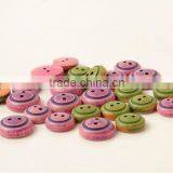 colorful 2 holes painting tumbling natural wood buttons for lady's clothing, baby's clothing