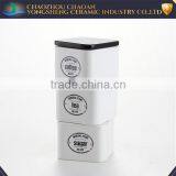 Ceramic 3pcs Tea Sugar & Coffee Canister Sets With Black Lid thumbnail-1
