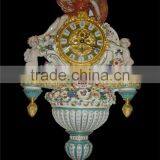 Emperial Cellectable World Treasure Gold Plated Brass Engraved Table Clock, Noble Crown Turquoise Ceramic Decorative Desk Clock thumbnail-4