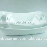 White Ceramic Baking Dish Rectangular Unique Shape Set 2 Hotel / Restaurant Large Bakeware Set thumbnail-3