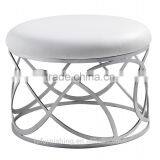 JR-06 Modern Contemporary White Color Genuine Leather Crystal Tufted Leisure Neoclassic Round Stools Ottoman Chair thumbnail-1