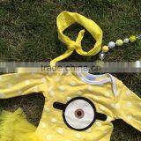 Baby Clothes Minions White Dot Boutique Baby Rompers Yellow Tutu Dress Long-sleeve Girls Matching Necklace and Bow Jump Suits thumbnail-3