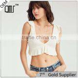 Women's Sleeveless Cami White Ruffled Sexy Midriff Low Cut Vest Tops thumbnail-1