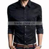 Long Sleeve Simple Black Cotton Shirts For Men thumbnail-1