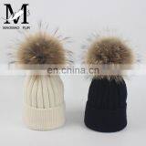 Top Quality Big Fur Pom Pom Kids Hats Raccoon Fur Balls Baby Knitted Hat thumbnail-6