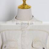 TWOTWINSTYLE Coat For Women Stand Collar Lantern Sleeve Ruched Large Size Loose Casual thumbnail-4