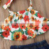 Drop Shipping Newborn Clothing Set Summer Baby Girls Sunflower Full Print Tops Dress & Shorts Pants Outfits Clothes thumbnail-3