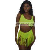 RST New Fashion Fluorescence Green Tassel Bikini Custom Logo Bikinis 2020 Women Swimwear Beachwear Buckle Swimwear thumbnail-3