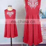 2019 Summer Women Girls Mommy and me Red Solid With Embroidery Flower Sleeveless Knee Length Work (this Link for Girls,1-8years) thumbnail-4