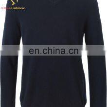 Navy Men Merino Wool v Neck Pullover Sweater thumbnail-4