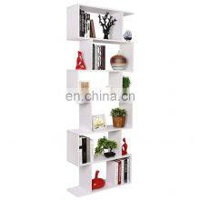 Wood Bookcase 6 Tier Shelves S Shape Bookshelf Free Standing Shelving Storage Display thumbnail-3