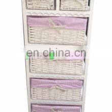6 Drawer Wicker Storage Unit Wooden Baskets White Cabinet Furniture Bathroom thumbnail-2
