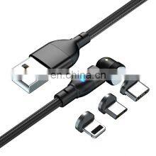 Wholesale 540 Rotation Magnet Charging Phone 3in 1 2M Nylon Led Micro USB Type C Magnetic Charging Cable for Phone thumbnail-4