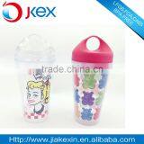 Double wall handle cap plastic drinking mug