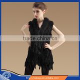 Fashionable 2015 Long Style 100% genuine Raccoon Collar Rabbit fur gilet With Tassels