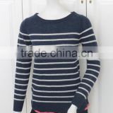 Stripe knitting wear o-neck casual women sweater pullover