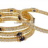 Indian Beautiful Blue Sapphire With AD Diamond Stone 4Pcs Bangle Set thumbnail-3