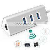 USB Ethernet Hub 3 Port, Aluminum Body for IMac, MacBook/ Pro/ Air, Mac Mini and More PC