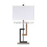 11.1-24 Dark Faux Wood and Brushed Silver Finished Table Lamp With Rectangular Shade