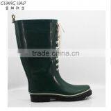2016 New Design Rubber Rain Boot Women Blackish Green Fashion Boot With White Shoelace