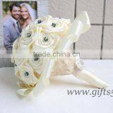 Elegant White Wedding Bridal Bouquet With Blue Ctrystal Wholesale thumbnail-3
