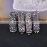 Shiny Natural Agate Titanium Druzy Connector Beads, Rectangle Bar Pave Crystal Druzy Beads For Jewelry Making thumbnail-1