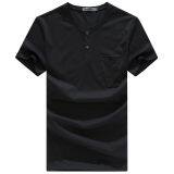 2017 Summer Men's Men's Cotton Men's Shirt T-shirt Men's New Short Sleeved Pure Color High Neck T-shirt thumbnail-1