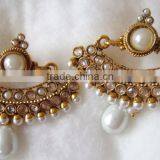 PEARL Dangler Gold Tone RAMLEELA Dangler POLKI EARRINGS thumbnail-1