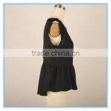 Ladies Chiffon Blouse Flounced Hem Pearl Beaded Neck Design Sleeveless Blouse thumbnail-2