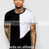 Fashion men cut & sew square panel round collar short sleeve plain t-shirt wholesale custom factories