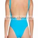 Retro One-Piece Swimsuit Double Scooped Neckline Customize Screenprinted Logo Across Bust Swimwear High-Cut Sides Nylon Stretchy thumbnail-3
