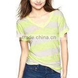 Neon Striped Womens V Neck t Shirt