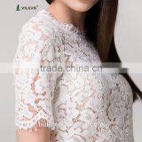 Latest Summer Loose Casual White Fashion Crochet Lace Blouse for Middle Aged Women thumbnail-5