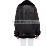Draped-Collar Shearling Biker Jacket for Lady thumbnail-2