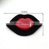 Black PU Felt Leather Sew on Patches With Metal Red Lips / Rhinestone Clothing Label for Jeans/jacket PLB-002 thumbnail-1