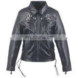 HMB-0292E WOMEN LEATHER JACKETS MOTORBIKE ROSE FASHION COATS