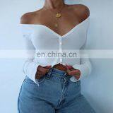 2020 Fall New Women Slim V-neck Cropped Top Solid Color Button Long Sleeve Cardigans thumbnail-1