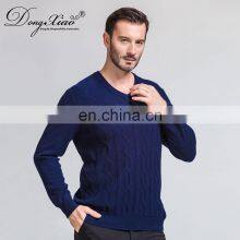 Classic Men's Merino Wool V-Neck Cable Pullover Winter Knitted Sweater thumbnail-4