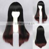 High Quality 65cm Medium Long Straight Black&Wine Red Color Mixed Lolita Wig Synthetic Anime Wig Cosplay Hair Wig Party Wig