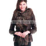 2015 New Style Winter Women Short Leather Coat With Belt Silver Fox Hat Overcoat Quality Choice