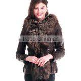 2015 New Style Winter Women Short Leather Coat With Belt Silver Fox Hat Overcoat                        
                                                Quality Choice