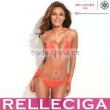 RELLECIGA Sexy Young Girl Bikini Swimsuit - Cheeky Full Lined Solid Fluorescent Orange Halter Top Bikini