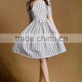 Comfortable New Collection Cotton and Linen Black and White Stripes Half Sleeves Slim Fitting Dress thumbnail-2