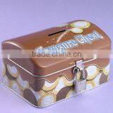 Dome Shaped Tin Saving Box With Lock, Key and Coin Hole, Size 127*92*27 mm