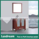 Floor Standing Solid Wood Bathroom Vanity With Glass Wash Sink